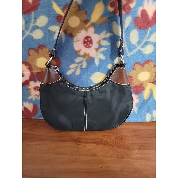 Vtg. Dooney & Bourke Wayfarer All Weather Nylon & Leather Purse — Black/Brown - Picture 3 of 9